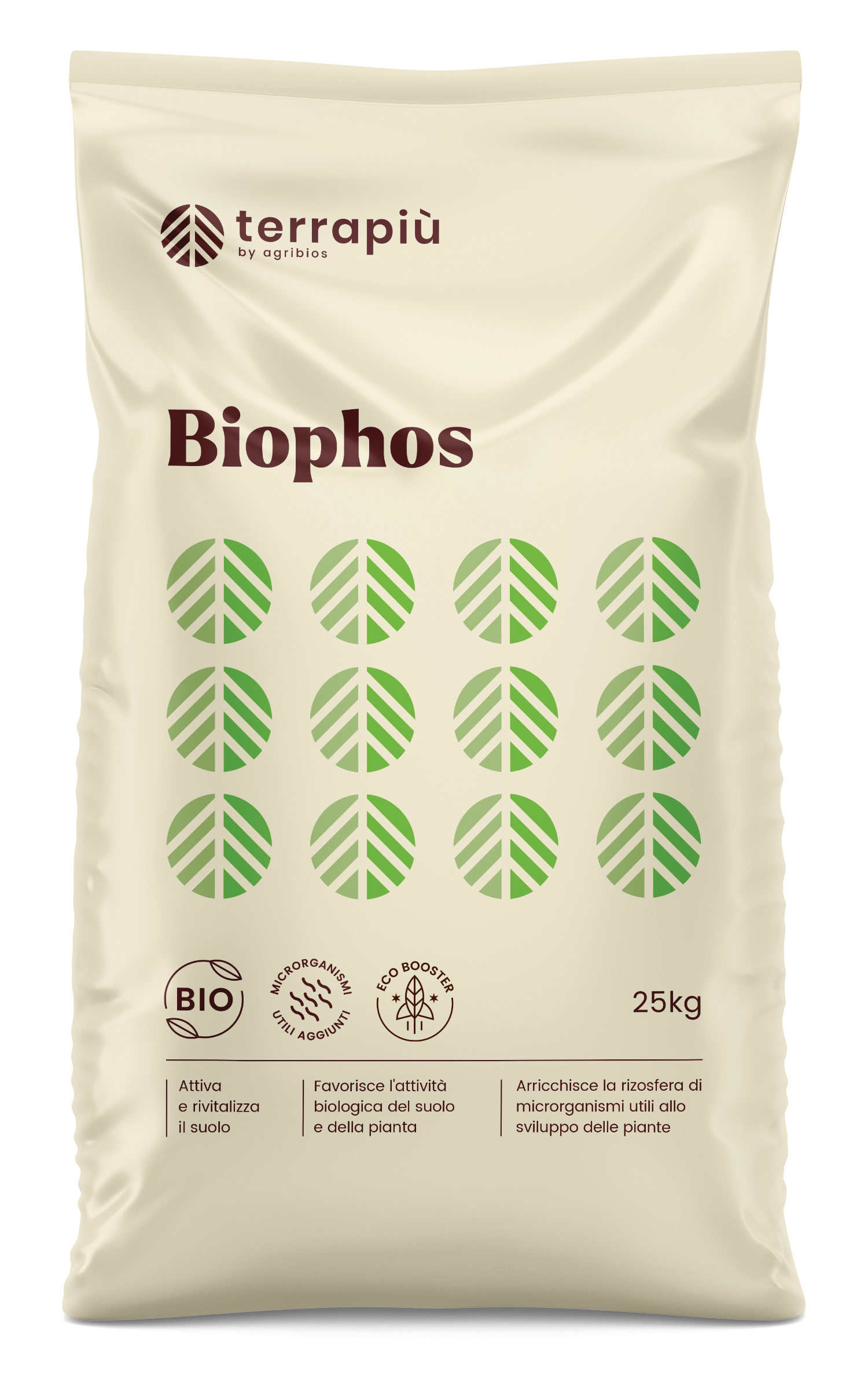 Vista del sacco da 25kg del concime Biophos